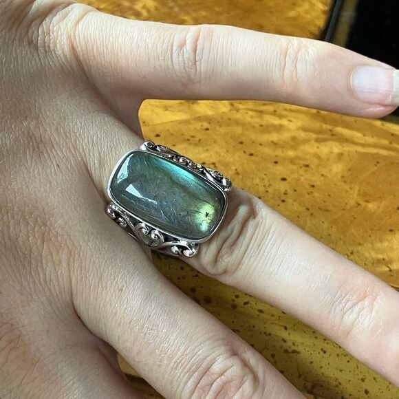 Natural Labradorite Sterling Silver Cocktail Ring Size 6 - Picture 4 of 10